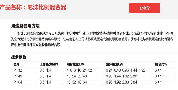 泡沫比例混合器產品參數 泡沫比例混合器產品參數